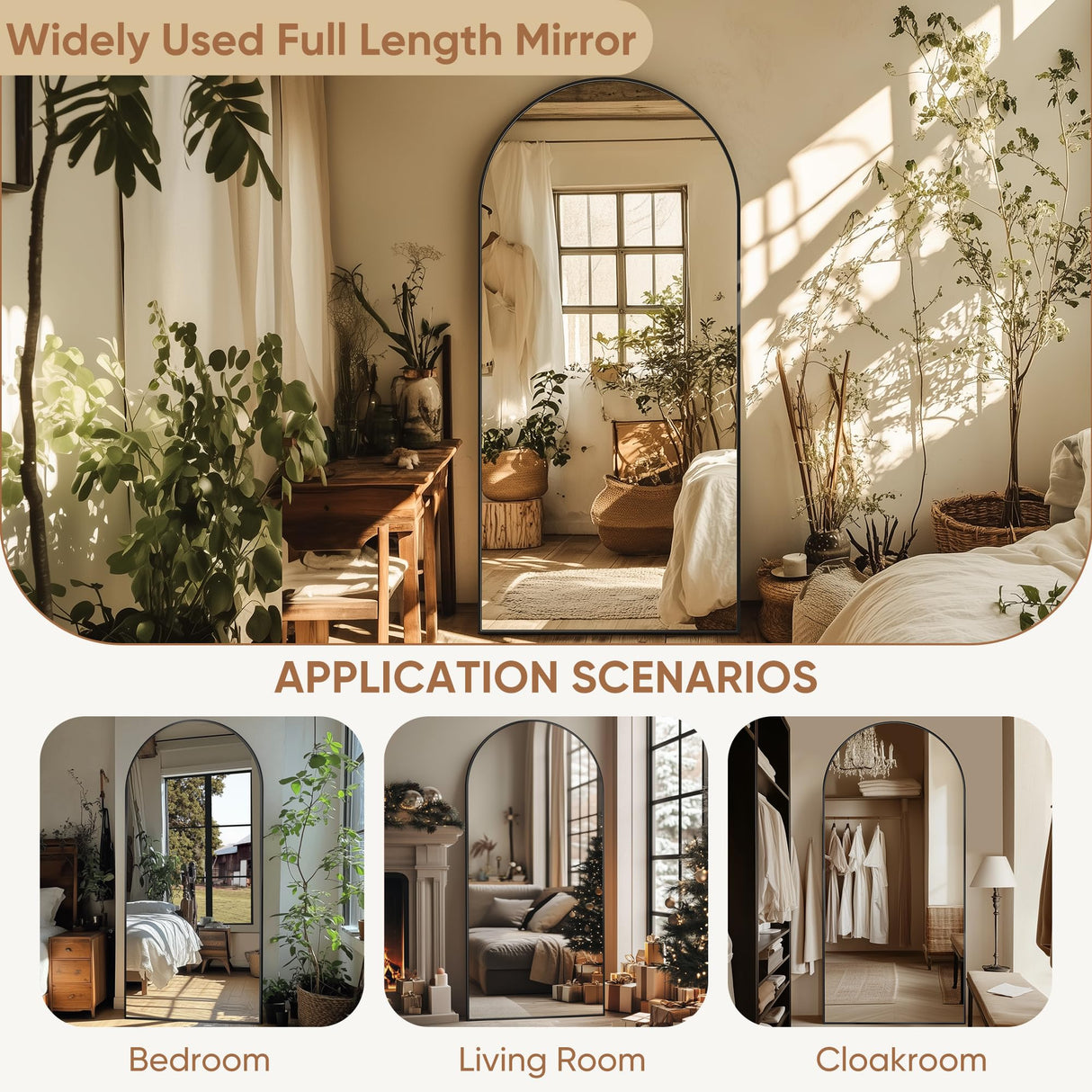 Full Length Mirror, 76"x34" Oversized Arched Mirror Large Standing Mirror, Tall Mirror Body Floor Mirror Wall Mirror Hanging Mirror for Bedroom Living Room Aluminum Frame,Black Homsion