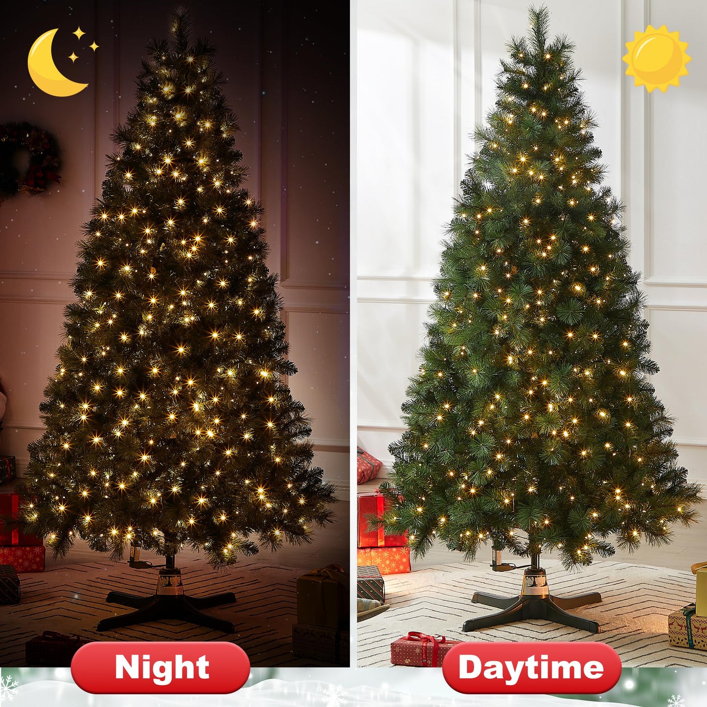 GREATDAY 7 Foot Artificial Pre-Lit Rotating Christmas Tree with Remote Control and Timer,W/500 Clear LED Lights,1000 Branch Tips PVC&Pine Needles Mix and 360-Degree Rotating Stand with Remote Control