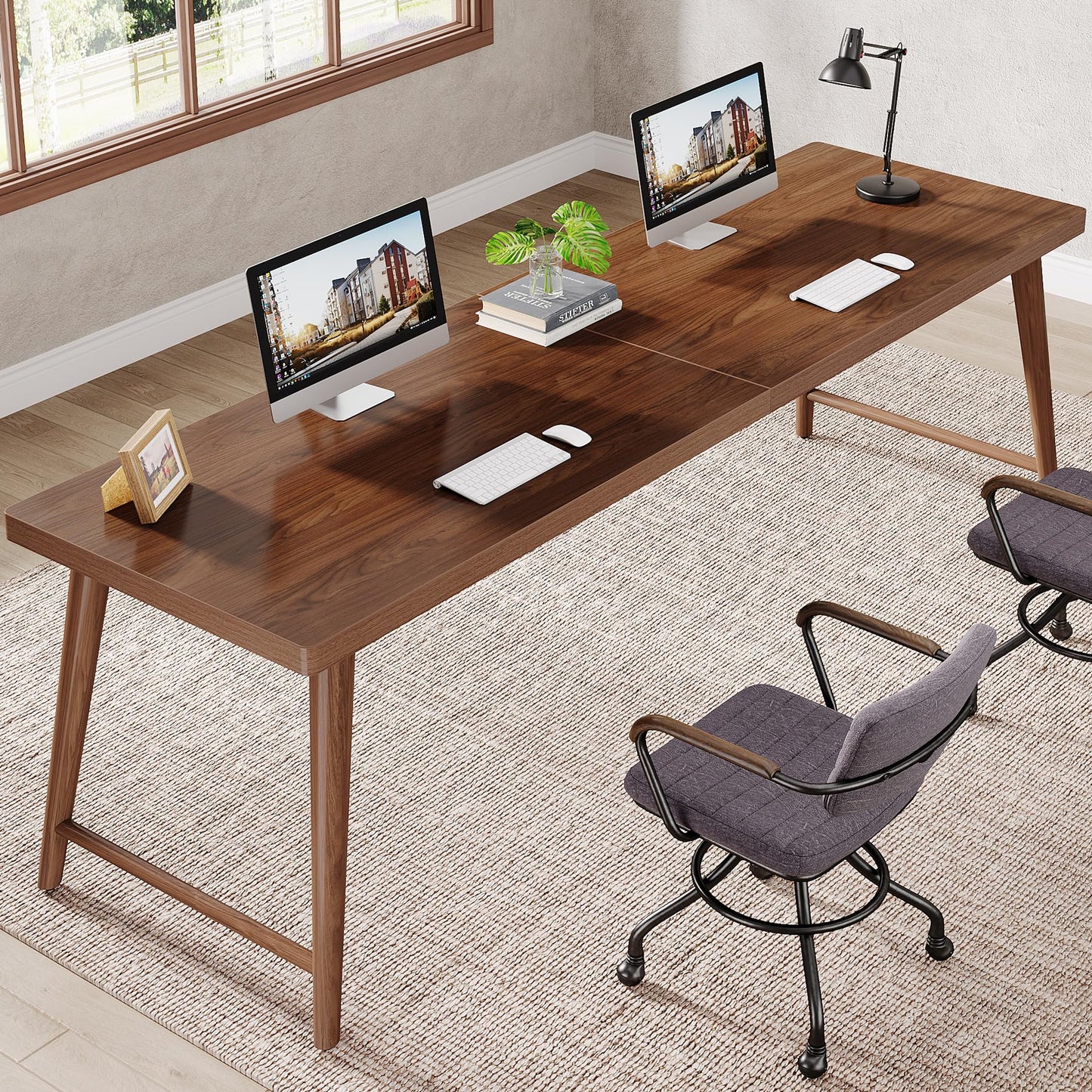 Tribesigns 78.7" Extra Long Desk, Large 2-Person Computer Desk Writing Desk, Double Home Office Desk Study Work Table with Metal Legs, Rich Walnut - WoodArtSupply