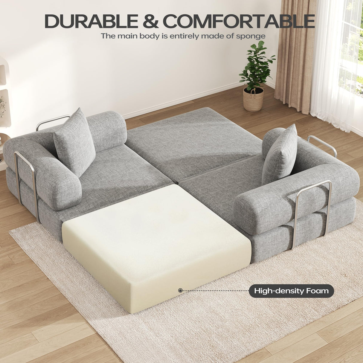 DURASPACE 78.4'' Convertible Folding Sofa Bed, Floor Sleeper Sofa Couch with Fixed-Shape Frame, Compression Comfy Couch in a Box, Boneless Modular Loveseat for Living Room (Chenille Gray) DURASPACE