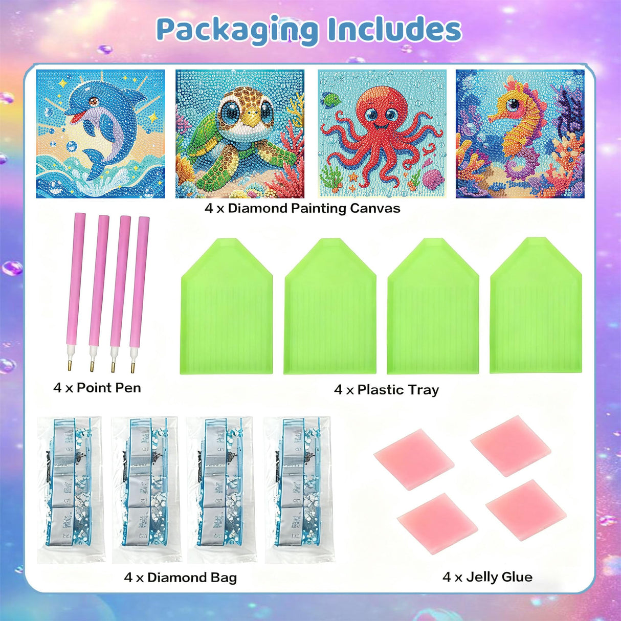 bleihum 4 Pack Diamond Art Painting Kits for Kids Animals, Small Diamond Art for Kids Ages 8-12, Cute Gem Art Kits for Kid Gift Home Wall Decor 6X6 inch bleihum