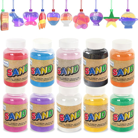 ArtCreativity Colored Sand Art Kits for Kids 40-Pack, Play Sand Set, 10 Assorted Colors, 8 oz. Each, 24 Sand Art Bottle Necklaces, and 6 Funnels Bulk Sand Art Project, Kids Party Crafts for Boys Girls ArtCreativity