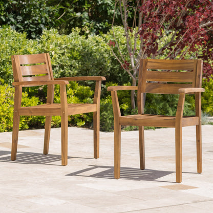 Christopher Knight Home Stamford Outdoor Acacia Wood Dining Chairs, 2-Pcs Set, Teak Finish - WoodArtSupply