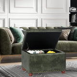 Joveco Storage Ottoman Rectangular Tufted Upholstered Ottomans with Rivet, Footrest Footstool Seat with Wood Legs for Living Room Bedroom (Black Green) Joveco