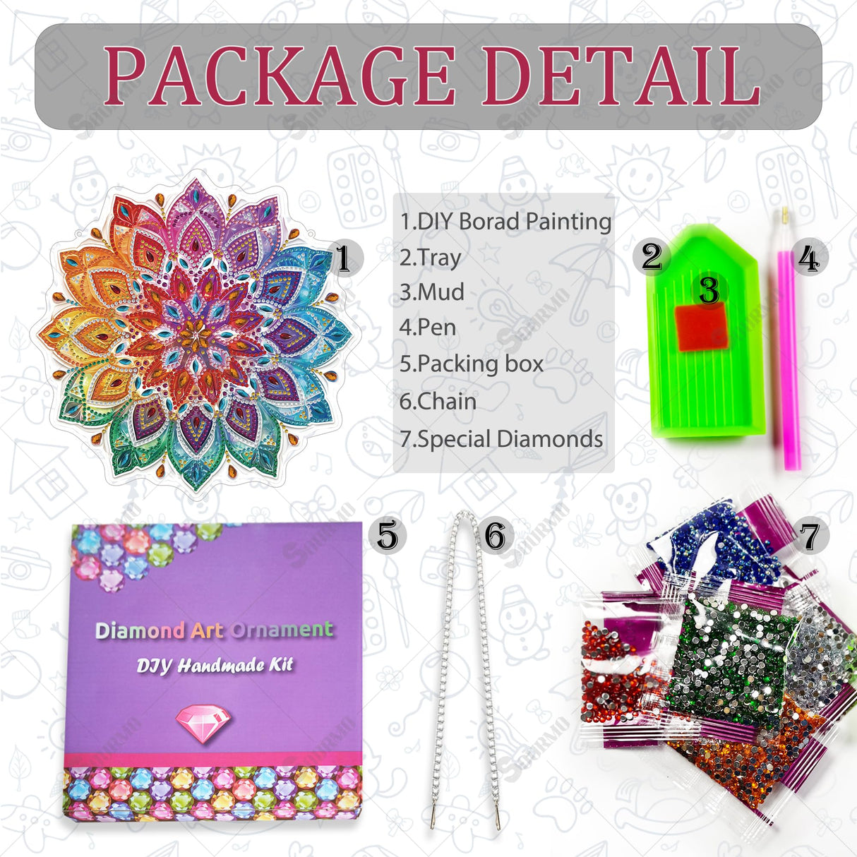 SOURMO Hanging Diamond Art Painting Pendant Mandala Pattern, DIY Double Sided Acrylic Diamonds Painting Board Kit for Adults (Mandala-1) SOURMO