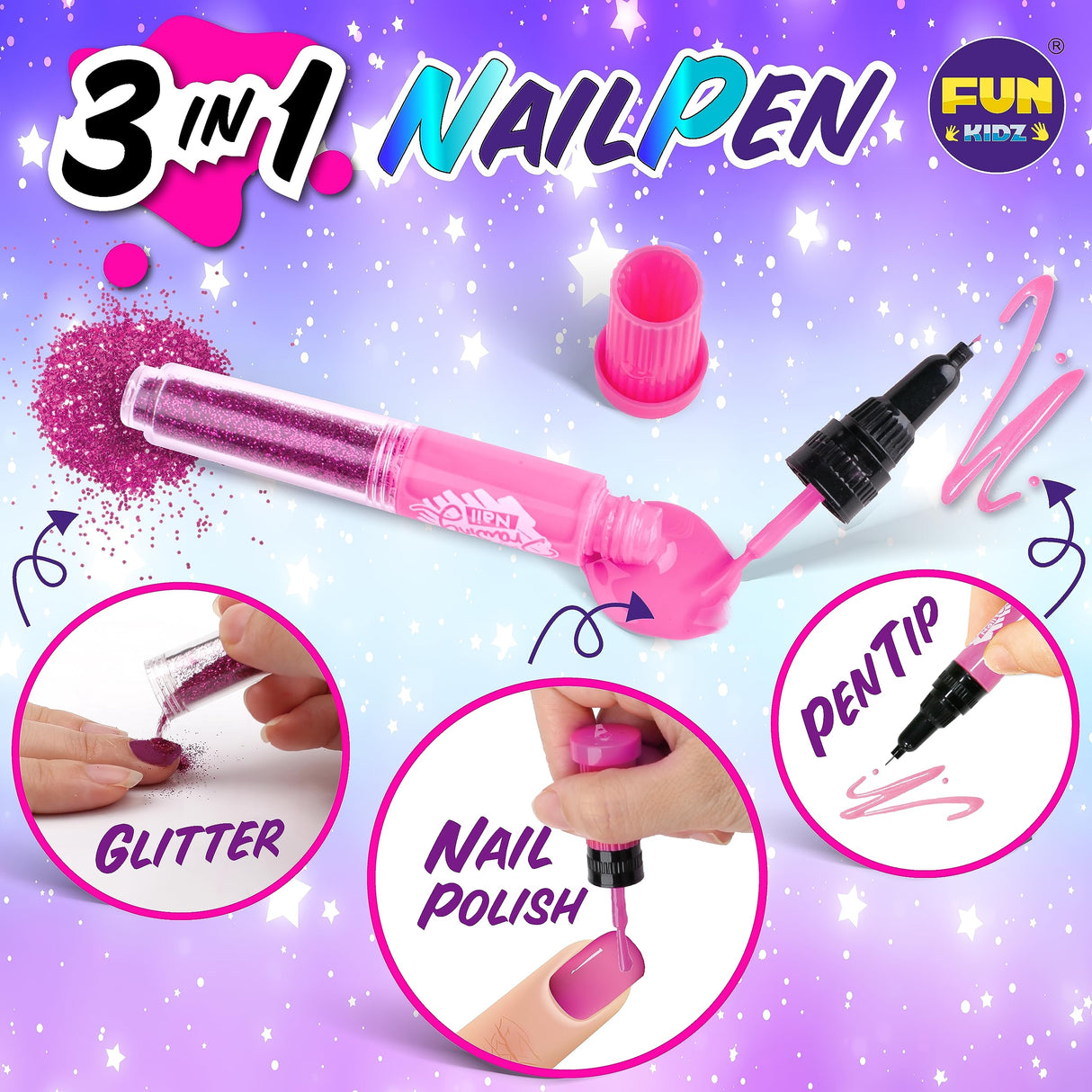 Kids Nail Kit for Girls Ages 7-12, FunKidz Ultimate 315Pcs Nail Polish Pens Combo Pack Size 17.91Wx12.4L Glitter Temporary Nail Supplies for Teens SPA Makeup Kit FUN KIDZ