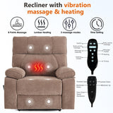 Dual Motor Power Lift Chair for Elderly with Vibration Massage and Lumbar Heating for Living Room, Electric Lay Flat Recliner with Cup Holders Remote Controls, Medium-Firm Chenille Fabric, Brown EZZUP