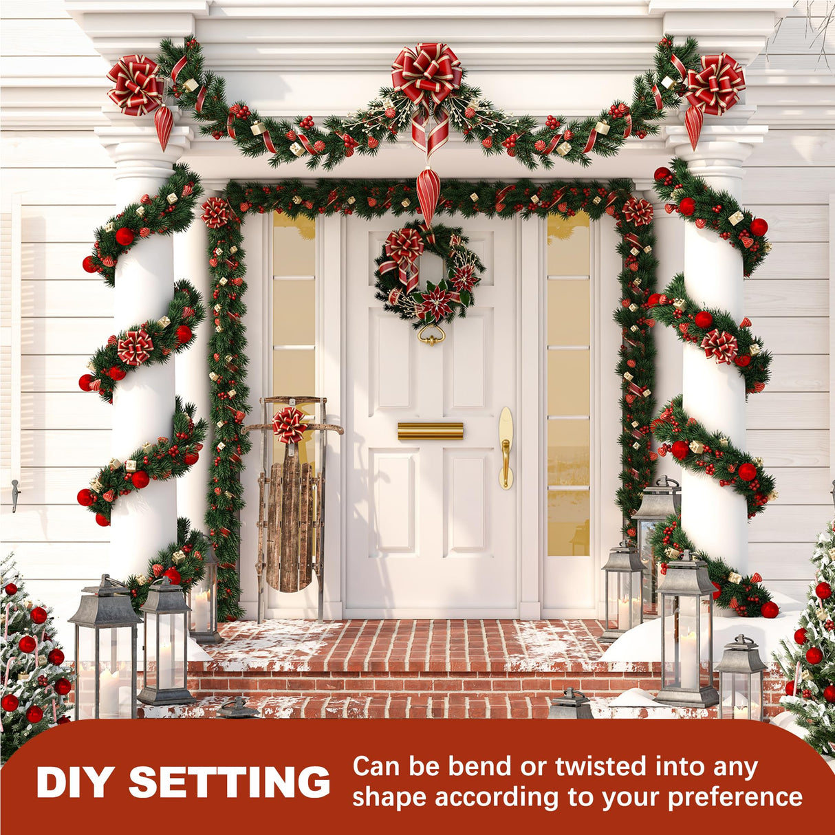 54 Feet Christmas Garland - 3 Stands Artificial Evergreen Garland Soft Greenery Garland Set for DIY Christmas Decoration, Non-Lit Indoor Outdoor Garlands for Stair Railing/Mantle/Holiday/Party Decor Nugxica