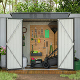 Jintop 6x4 FT Galvanized Steel Garden Sheds with Ventilation and Sloped Roof, Metal Storage Locker Includes A Lock,Key & Hinged Doors,2 Pairs of Gloves,for Tool,Equipment,Black Jintop