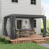 Outsunny 10' x 13' Louvered Pergola Hardtop Gazebo with Adjustable Aluminum Roof and Frame, Outdoor Pergola with Curtains and Netting, for Garden, Lawn, Backyard, and Deck, Dark Gray Outsunny