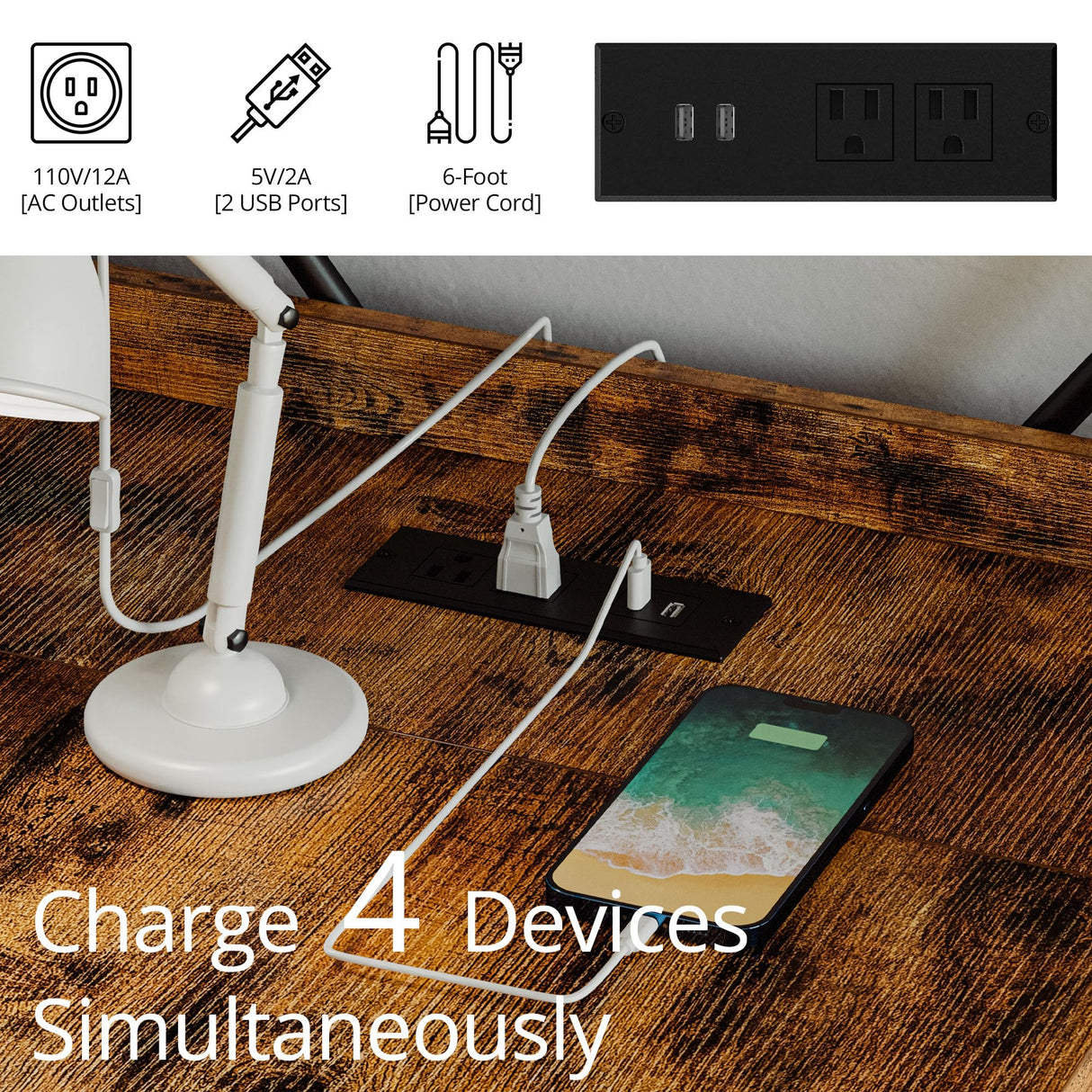 IRONCK Computer Desk 47" with Power Outlet & Storage Shelves, Study Writing Table with USB Ports Charging Station, PC Desk Workstation for Home Office, Rustic Brown IRONCK