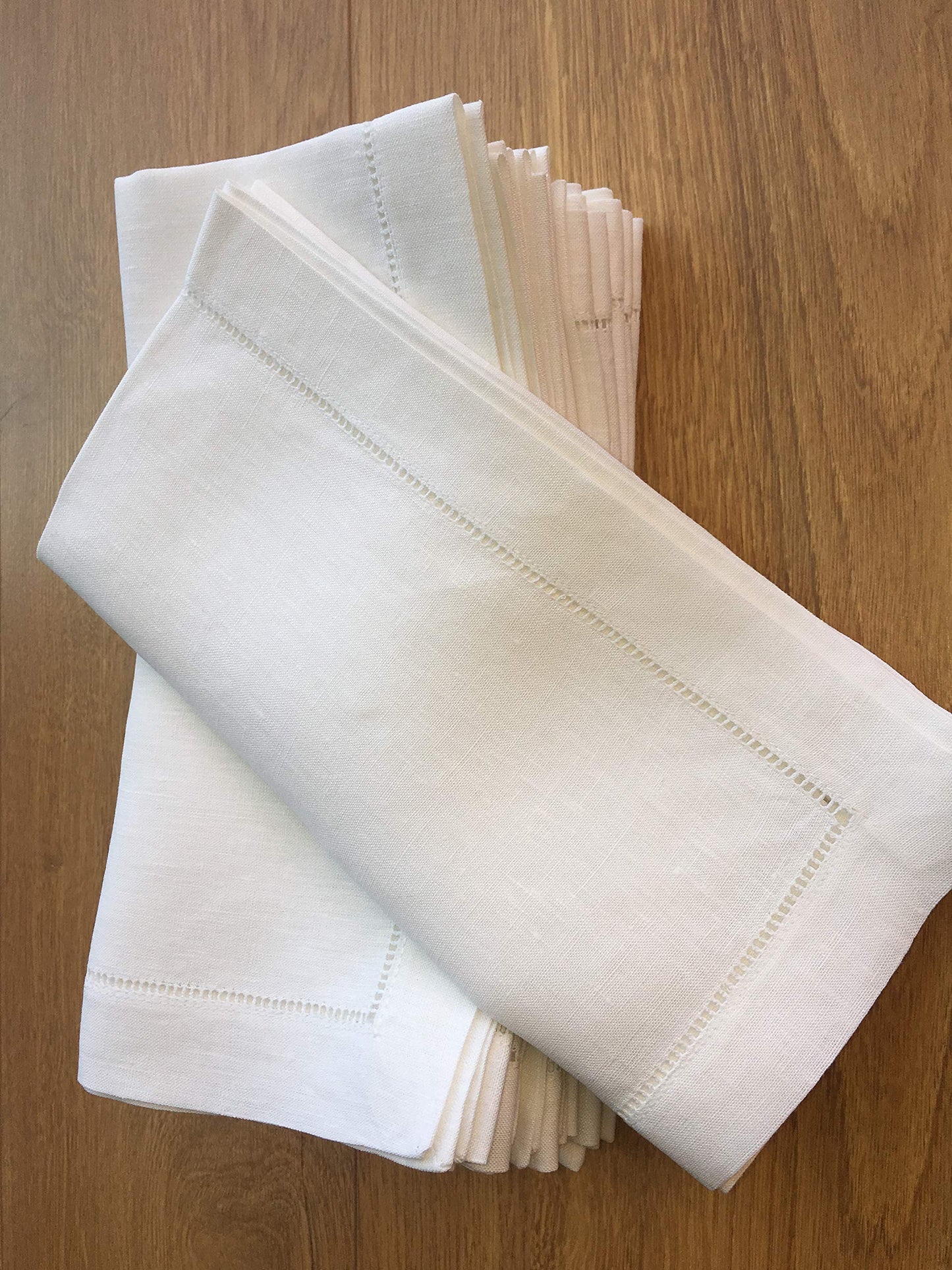 White Linen Hem Stitch Dinner Napkins - Set of 12 20"x20"-Ladder Hem Stitch 100% Linen Cloth Napkins-Super Value Bulk 12 Pack