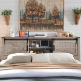 Rustic Oak King Size Bed Frame with Bookcase Headboard and Hidden Storage T4TREAM
