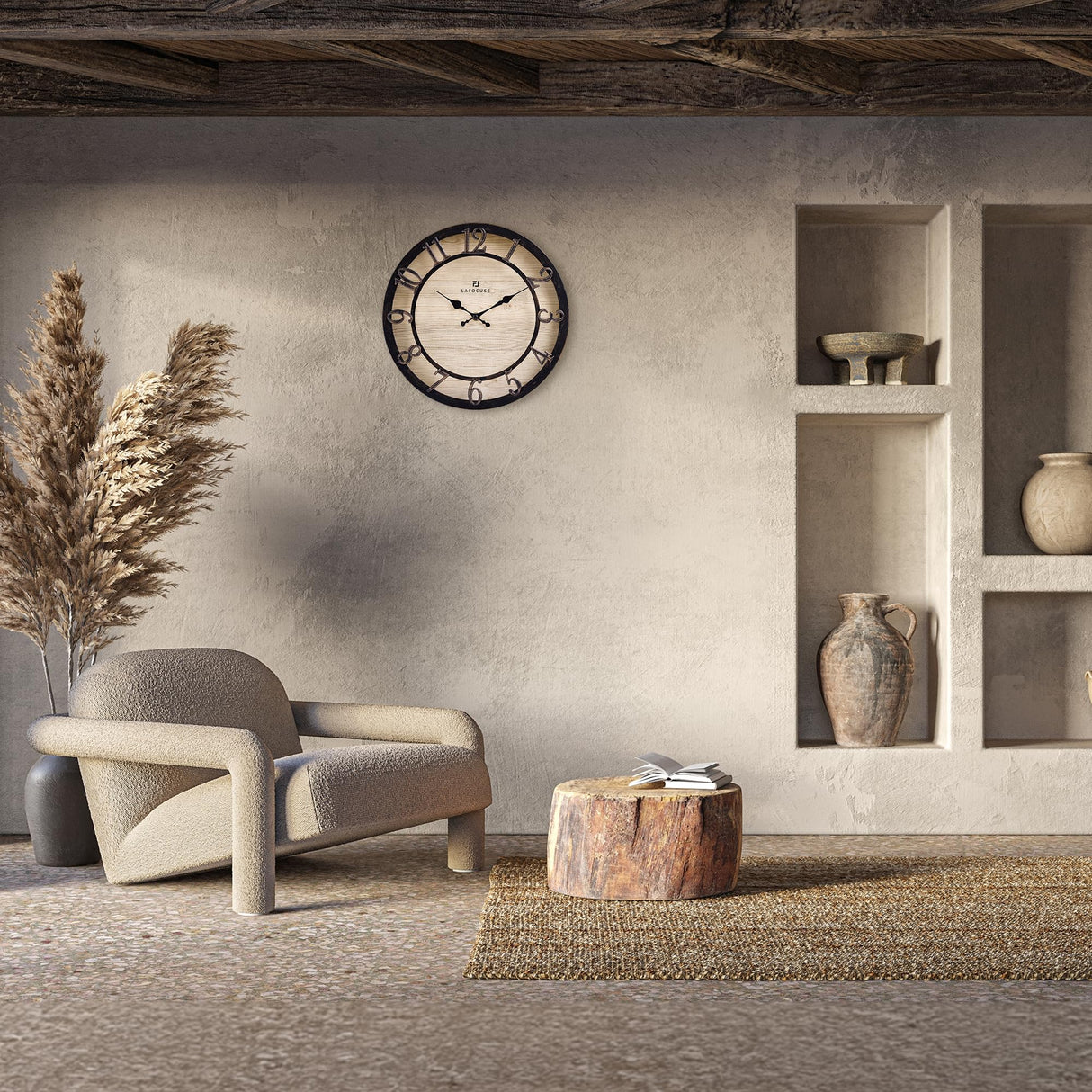 Lafocuse Silent Black Rustic Farmhouse Wall Clock with Raised 3D Arabic Numerals for Home Decor 12 Inch, Battery Operated Shabby Chic Kitchen Wall Clocks Decorative for Living Room Bedroom Office Lafocuse