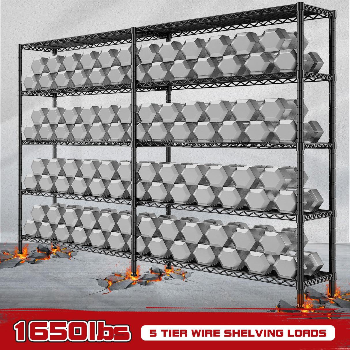 REIBII 73''W Storage Shelves Load 1650 LBS Metal Shelving 5-Tier Wire Shelving Unit for Storage Rack Adjustable Heavy Duty Metal Shelves for Pantry Kitchen Garage, 17.7" D x 73" W x 71" H REIBII