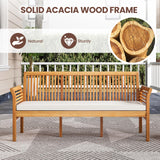 RELAX4LIFE 62.5’’ Outdoor Bench Acacia Wood - 3-Person Patio Bench w/Backrest, Armrests & Removable Seat Cushion, Slatted Wooden Garden Bench for Front Porch Park Backyard, 1200 LBS Weight Capacity RELAX4LIFE