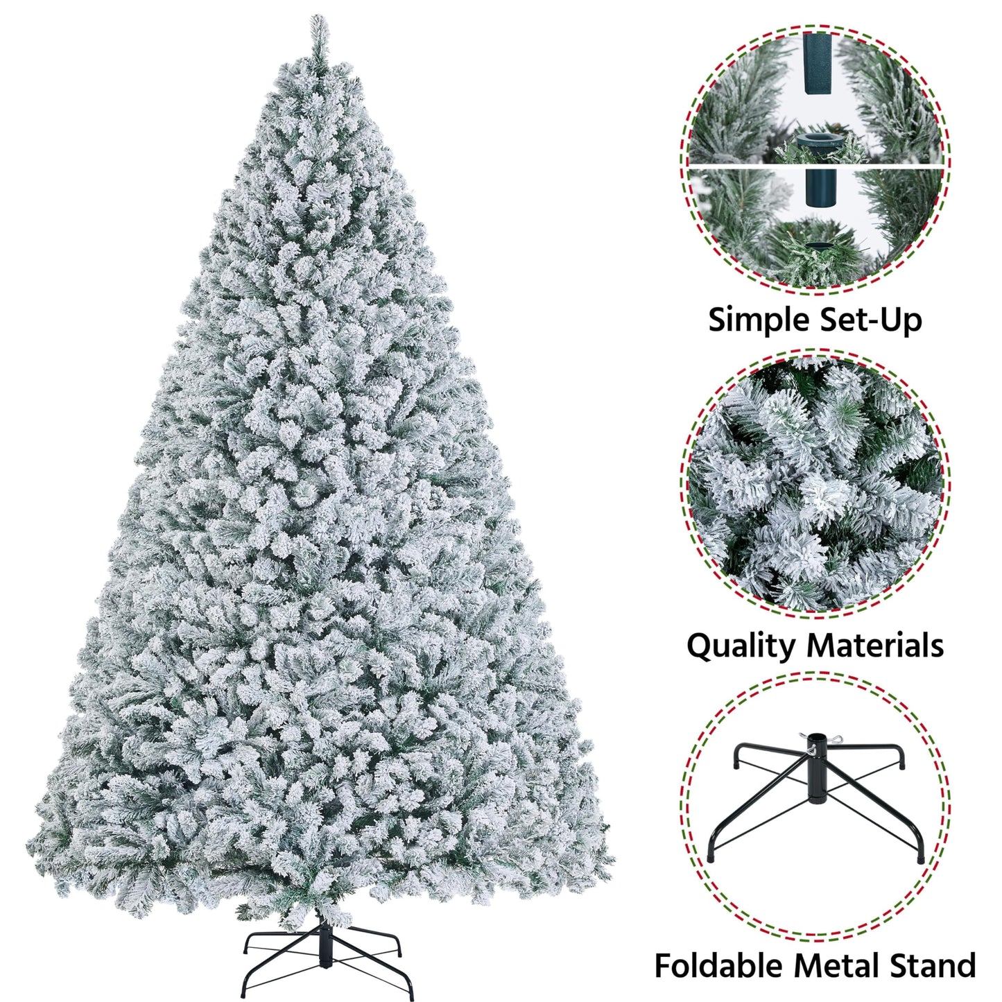 Yaheetech 9ft Premium Snow Flocked Hinged Artificial Christmas Fake Spruce Full Tree for Home Office Party Decoration with 2108 Branch/PVC Tips/Foldable Stand