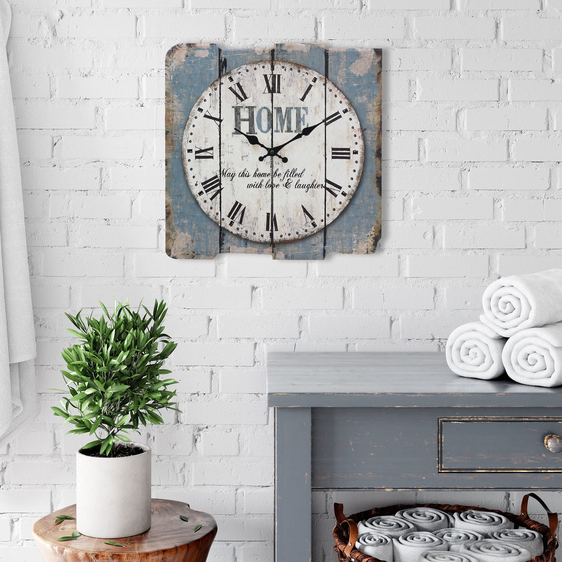 Stonebriar SB-6158A Worn Blue 15" Square White Wall Clock - WoodArtSupply