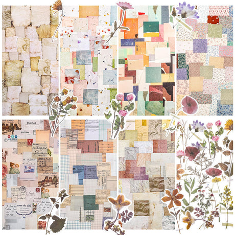 445 Pcs Vintage Scrapbook Paper, Journaling Supplies Kit, Delicate Decorative Paper with Floral Stickers & Multi-Size Scrapbook Paper for Junk Bullet Journal, DIY Collage Art, Vintage Crafts Prudiut