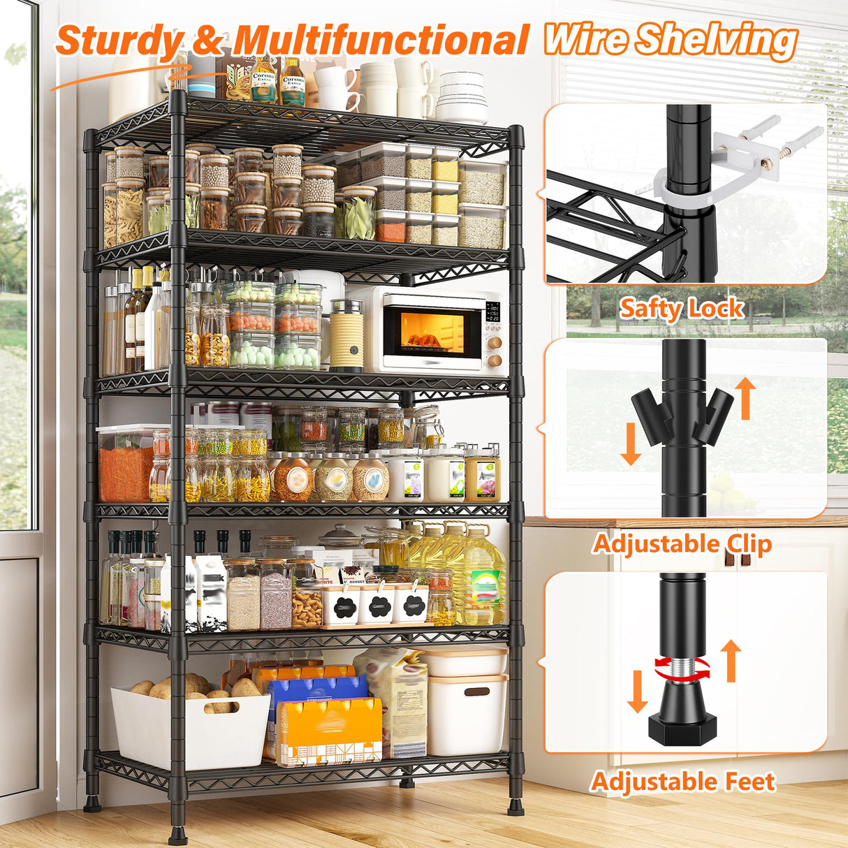 REIBII 6 Tier Shelf Metal Shelving 70"H Storage Shelves Sturdy Wire Rack Shelf Units Adjustable Detachable Storage Shelving Unit for Kitchen Laundry Pantry Garage Commercial 71"H x 21.65"W x 11.8"D REIBII