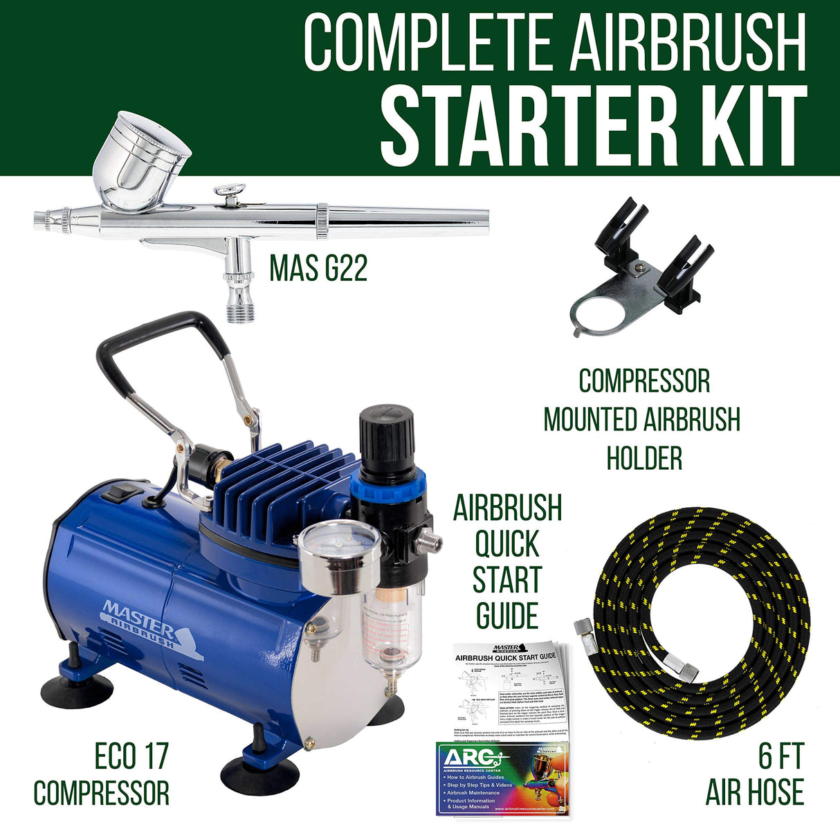 Master Airbrush Multi-Purpose Gravity Feed Air Brush Kit with Air Compressor - Model G22 Gravity Feed Dual-Action Airbrush with 1/3 oz. Fluid Cup and 0.3 mm Tip, Hose, 1/5hp Compressor Master Airbrush