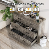 Fameill Dresser for Bedroom, 6 Drawer Wide Dresser Organizer with Charging Station, Tall Dresser for Hallway, Wood Dresser with Metal Handles, Ash Grey Fameill