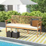 RELAX4LIFE 64’’ Outdoor Bench Acacia Wood - 3-Person Patio Bench w/Slatted Backrest, Armrests & Removable Seat Cushion, Wooden Front Porch Garden Bench for Poolside Balcony Backyard, 1200 LBS Capacity RELAX4LIFE