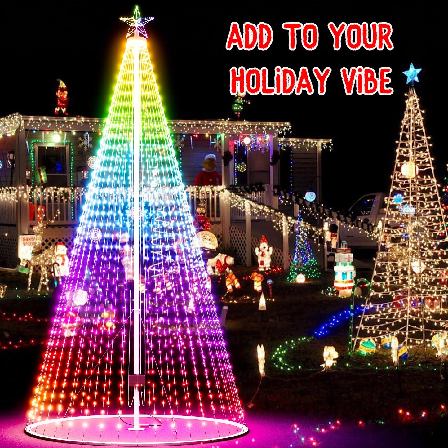 Led Outdoor Christmas Tree, 20ft Prelit Christmas Tree, Smart Outside Christmas Tree Light Show App Control with 1512 LED Lights Color Changing Sync APP & Remote Control Christmas Tree Lighting