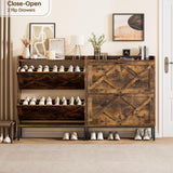 Nicetree Shoe Cabinet Organizer with 2 Flip Drawers, Freestanding Narrow Rack with Metal Legs, Farmhouse Slim Shoe Storage for Entryway, Foyer, Hallway, Rustic Brown Nicetree