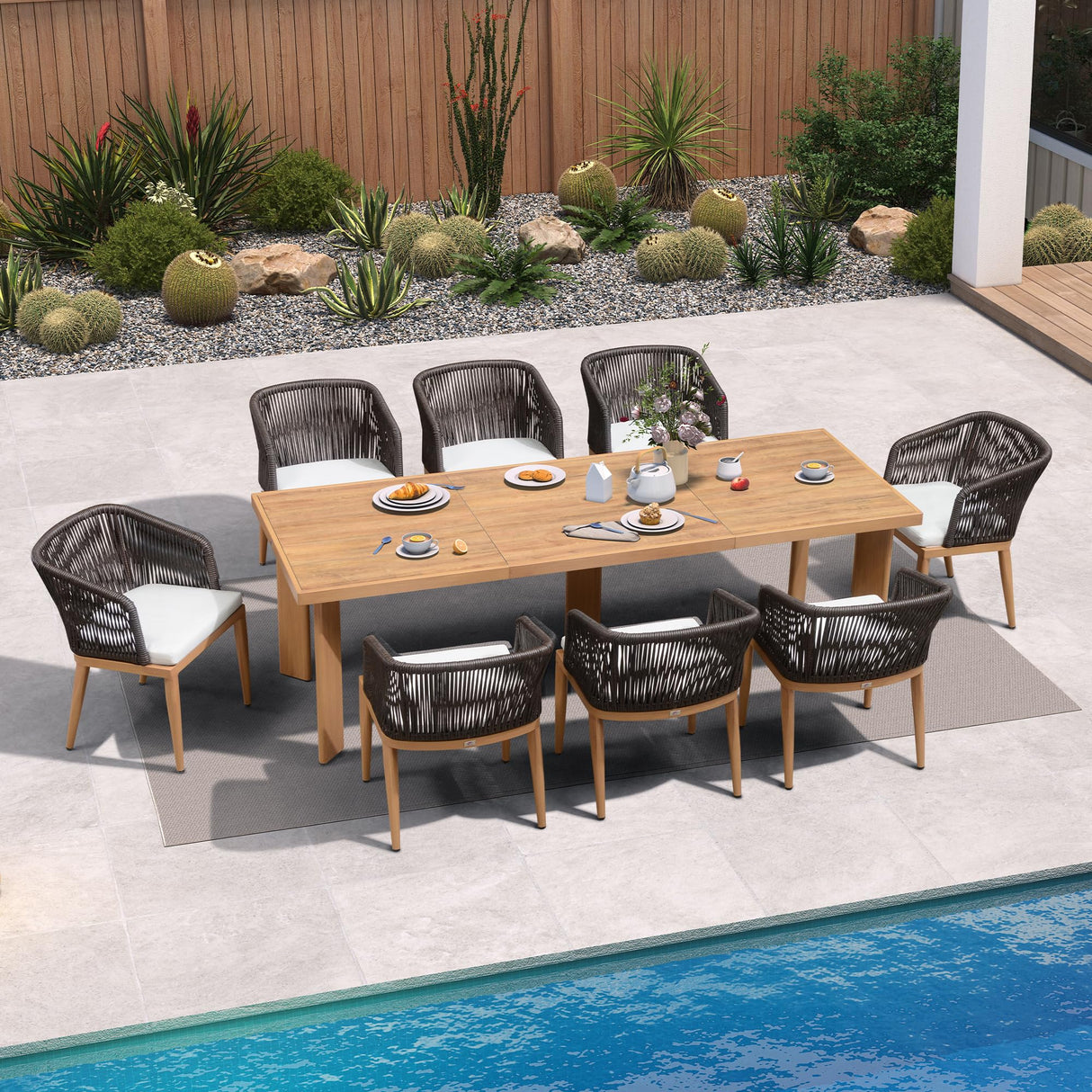 PURPLE LEAF 2 Pieces Outdoor Dining Chair All-Weather Wicker Aluminum Frame Patio Dining Chair for Lawn Garden Backyard Deck with Cushion Teak Armchair PURPLE LEAF