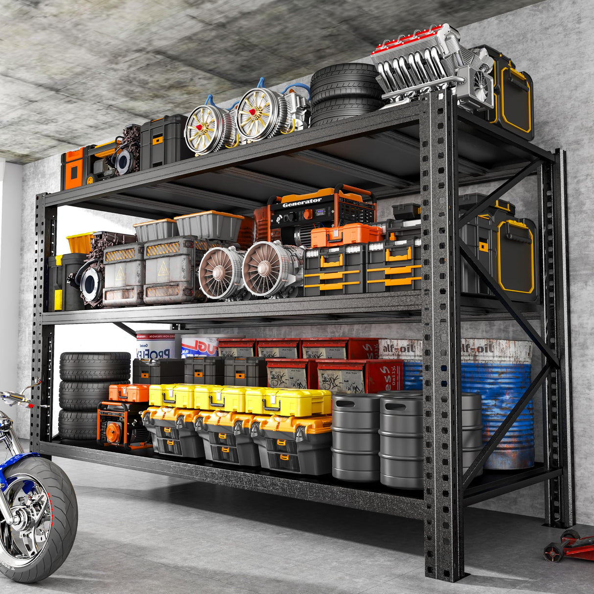 PRESTELION 67" W Garage Shelving 8500LBS Heavy Duty Storage Shelves,Adjustable 3 Tier Metal Shelves, Garage Storage Shelving and Pantry Industrial Shelf Utility Rack, 67" W x 20" D x 63" H PRESTELION