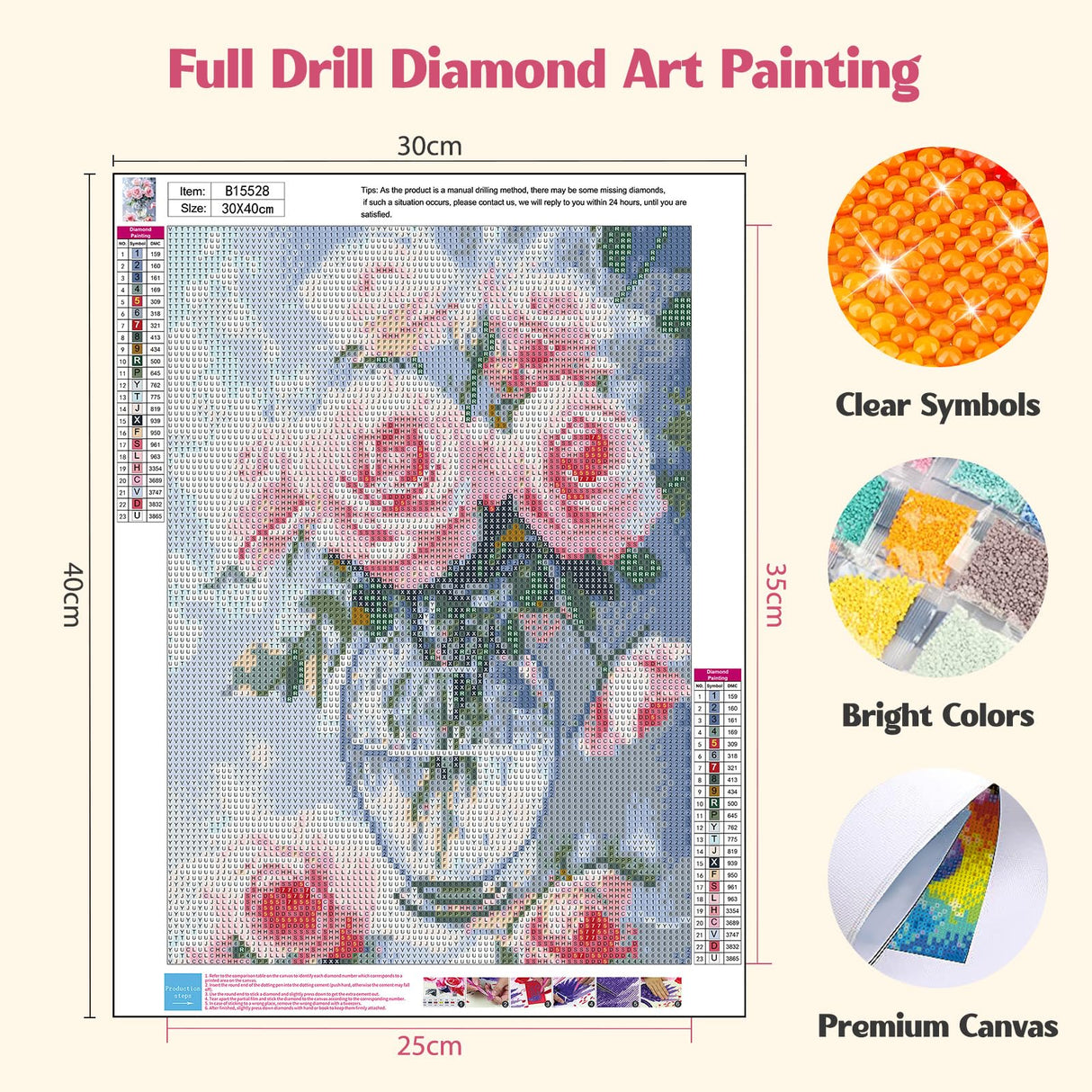 MISCER Pink Roses Diamond Painting Kits for Adults, 5D Full Drill DIY Flower Diamond Painting for Beginners, Home Wall Decor 12x16 Inch MISCER