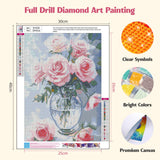MISCER Pink Roses Diamond Painting Kits for Adults, 5D Full Drill DIY Flower Diamond Painting for Beginners, Home Wall Decor 12x16 Inch MISCER