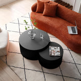 31.5" Round Wood Coffee Table Set of 2, Wood Circle Embossed Design Coffee Table Coffee Table ＆ End Table Side Table for Living Room,No Need Assembly (Black) JASONBLUE
