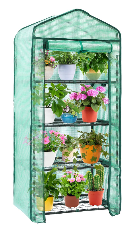 Ohuhu Mini Greenhouse for Indoor Outdoor, Small Plastic Plant Green House 4-Tier Rack Stand Portable Greenhouses with Durable PE Cover for Seedling, 2.5x1.6x5.2 FT, Ideal Gardening Gifts for Women Men Ohuhu