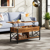 WLIVE Lift Top Coffee Table for Living Room, Coffee Table with Storage, Hidden Compartment and Metal Frame, Central Table with 4 Casters for Reception Room, Rustic Brown WLIVE