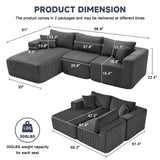 97" Boneless Couches for Living Room, Cloud Couch Sectional with Deep Seat, Comfy Couch with L-Shaped Chaise, Minimalist Upholstered Modular Sectional Sofa, No Assembly Required (Corduroy,Grey) Huatean Home