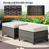 MaxMulti 2 Pieces Patio Ottomans, Outdoor Wicker Footrest Seat with Removable Cushions, Multipurpose Patio Furniture for Outdoor, Backyard and Deck Use (Beige) MaxMulti