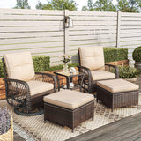 Jolydale 5 Pieces Patio Furniture Set Outdoor Wicker Rattan Swivel Gliders Rocker Patio Bistro Set with Rocking Chairs and Side Table for Deck, Backyard, and Porch, Beige Jolydale