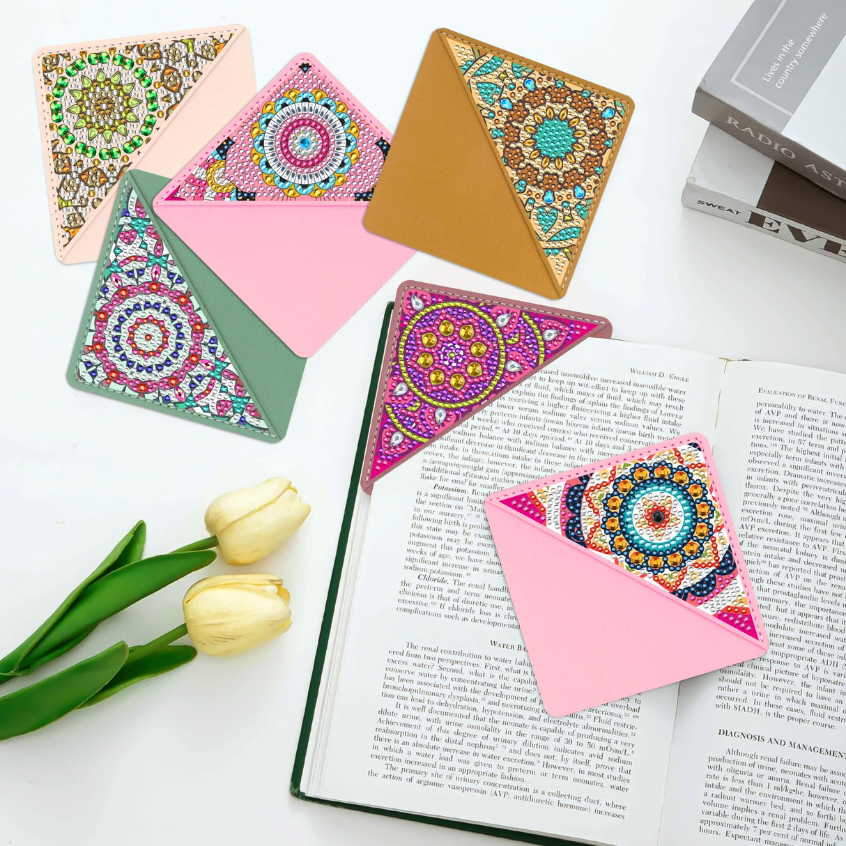 Morledoa 6 Pcs Diamond Painting Bookmarks, Mandala Diamond Art Kits for Adults, DIY Triangle Making Corner Bookmark Kits Morledoa
