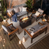 Aoxun Aluminum Outdoor Patio Furniture Set, 8-piece Outdoor Sectional with 44'' Propane Gas Firepit Table, Patio Conversation Sets with Upgraded Armrests and Cushions for Backyard, Garden and Poolside Aoxun
