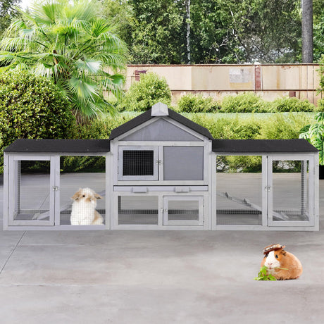 COZIWOW 82inches Extra Large Wood Rabbit Hutch Outdoor Easy to Assemble and Stable Bunny Cage Bunny Hutch Indoor with Cleaning Tray & Waterproof Roof for Small and Medium Bunny Rabbit Chick (Grey) COZIWOW