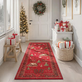 Joiedomi Christmas Hallway Runner Rug Washable 2'x8' Non Slip Kitchen Rug with Rubber Backing Soft Christmas Tree Santa Claus Floor Carpet Runners for Entryway Laundry Bedroom Bathroom Indoor (Red) Joiedomi