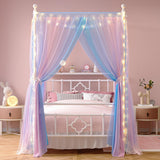 Homkdom Canopy Bed Frame with Storage Headboard, Twin Size Bed Frame with 4 Removable Posts, Sturdy Metal Platform with Under-Bed Storage, Dual Purpose Bed Frame, No Box Spring Needed, White Homkdom