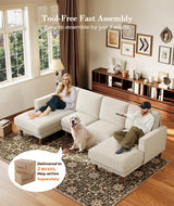 Kidirect 106" Beige U Shaped Couch with Chaises, Corduroy Sectional Couches for Living Room No Tool Assembly, 4 Seats Loveseat Sofa Comfy Sectional Sofas for Living Room Apartment Home 900lb Load Kidirect