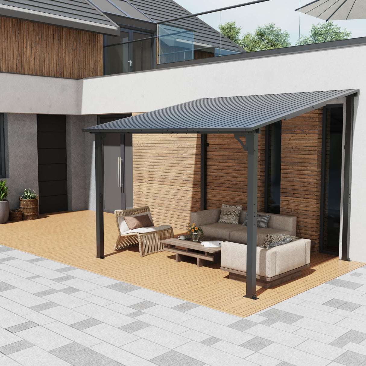 OC Orange-Casual 8x10 FT Patio All-Iron Gazebo,Hard Top Lean to Gazebo Pergola with Roof,Wall Mounted Heavy Duty Awnings, for Outdoor, Backyard, Deck OC Orange-Casual