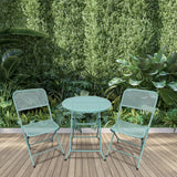 Four Seasons Courtyard Padova Foldable 3 Piece Powder Coated Steel Mesh Outdoor Patio Bistro Dining Set, Includes 1 Table and 2 Chairs, Blue Four Seasons Courtyard