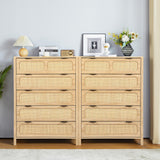 LEVNARY 5 Drawer Chest Dresser, Rattan Tall Dresser 5 Chest of Drawers for Bedroom, Wood Storage Cane Cabinet with Metal Handles, for Living Room, Hallway, Nursery (Natural) LEVNARY
