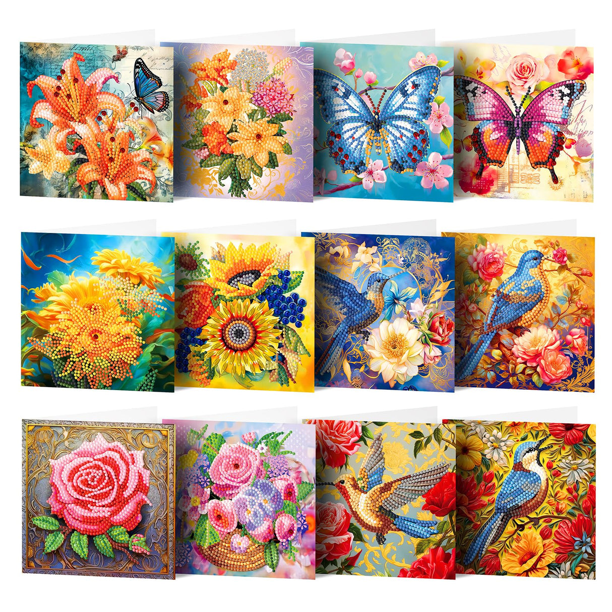 pigpigboss 12 Packs Flower Butterfly Diamond Painting Greeting Card Kit Bird Diamond Art Greeting Cards Special Shaped Diamond Painting Greeting Card Arts Crafts for Birthday Blessing and Wishes pigpigboss
