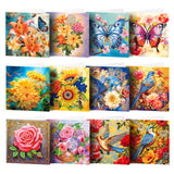 pigpigboss 12 Packs Flower Butterfly Diamond Painting Greeting Card Kit Bird Diamond Art Greeting Cards Special Shaped Diamond Painting Greeting Card Arts Crafts for Birthday Blessing and Wishes pigpigboss